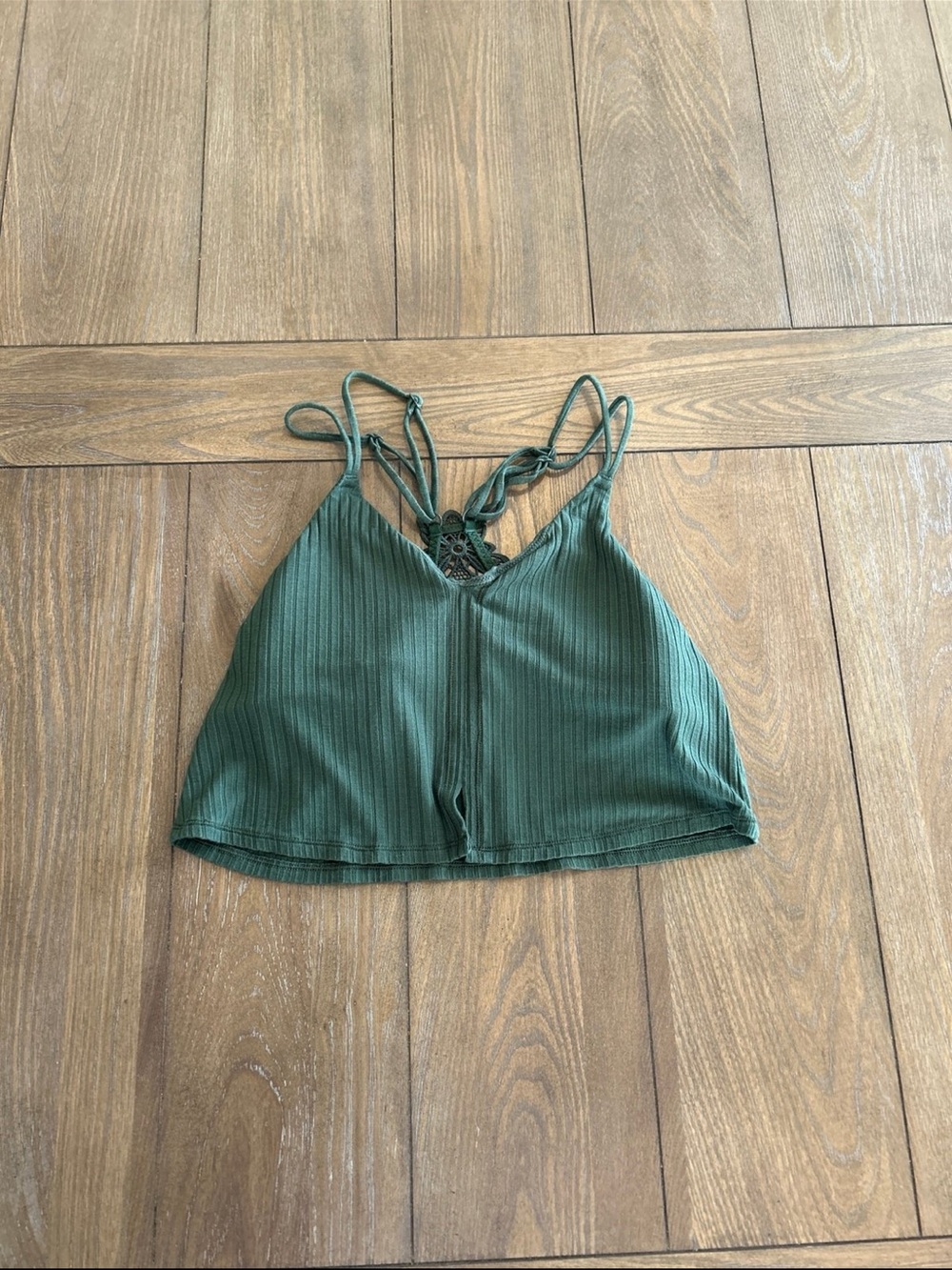 aerie Dark Green Ribbed Strappy Bralette